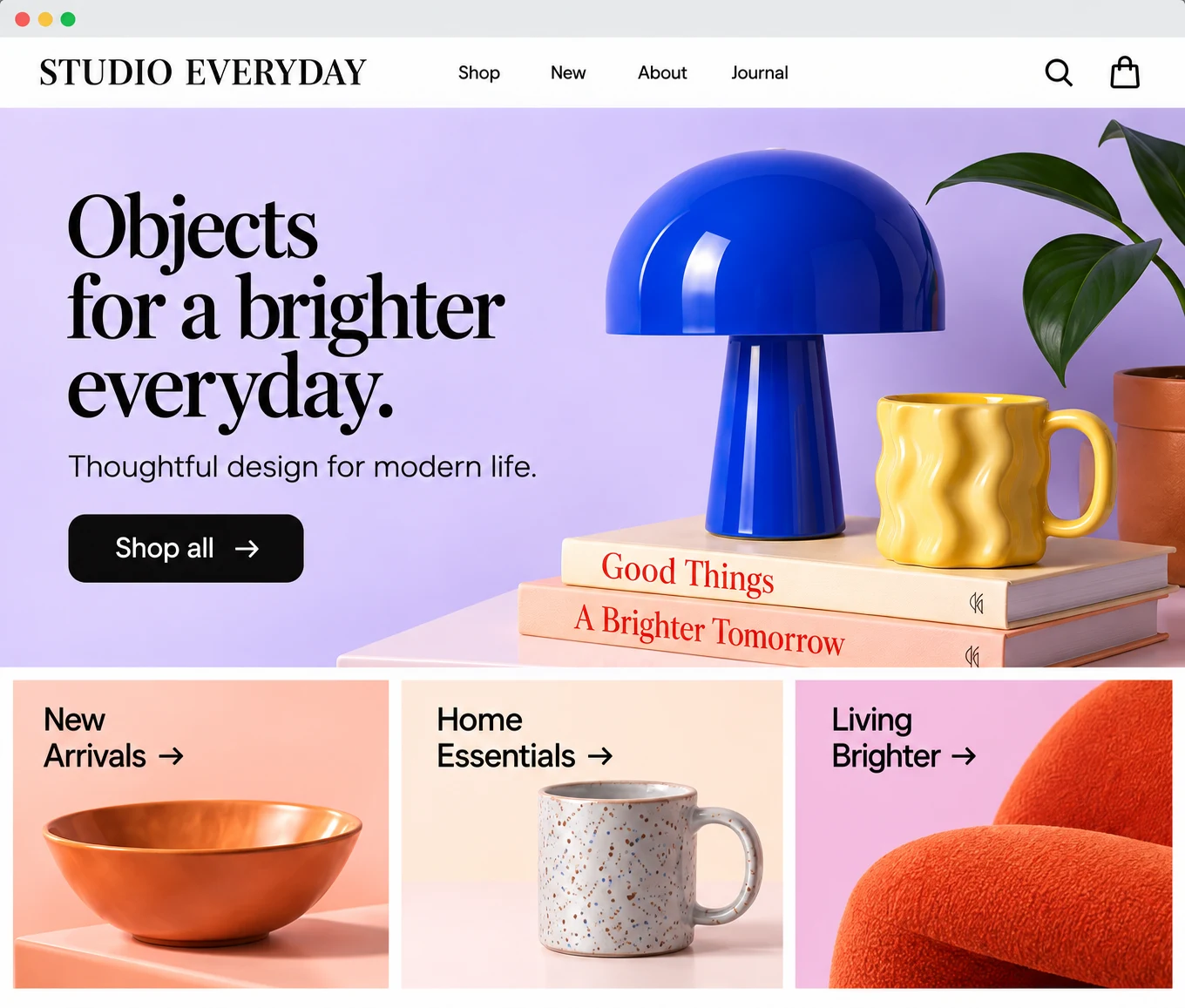 Colorful homeware storefront website preview